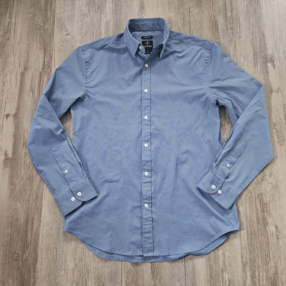 Bluffworks Men's Zenith Blue Causal Button-Down Shirt Small Preppy Stretch